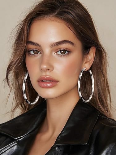Image of Stainless Steel Chunky Hoop Earrings For Women, Minimalist and Chic, Black /Gold Plated, Round Hoops Earrings Hypoallergenic, Size: 30mm /40mm /60mm /80mm, Come with Box