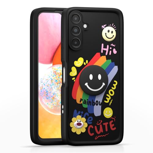 Image of Pikkme Back Cover for Samsung Galaxy A14 5G | Soft Silicone| Cute Rainbow Smile & 3D Cartoon Flower Design | Shockproof Raised Camera Protection Bumper Case (Black)