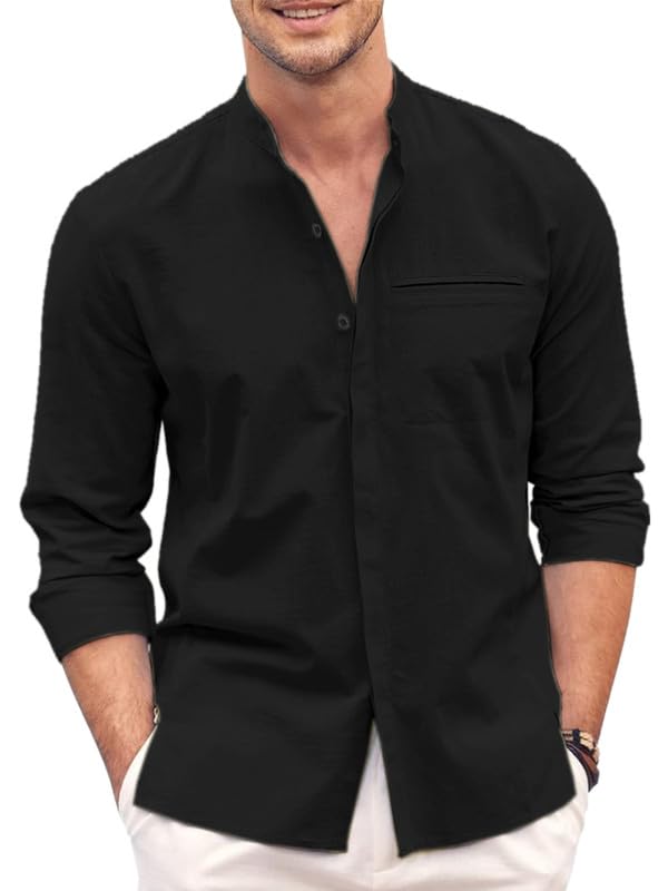 Mens Casual Button Down Shirt | Cotton Luster Long Sleeves Shirts | Mandarin Collared Shirts-picture-26