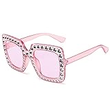 YMIFEEY Gafas de Sol Cuadradas Grandes con Efecto Diamantes Mujer Gafas de Sol Rectangulares de Gran Tamaño Unisex Lentes de Sol con Marco Grande Gafas Cuadradas de Moda para Mujer Hombre (Rosa)