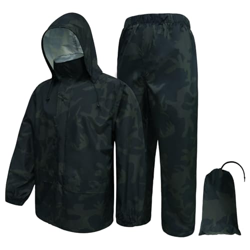 Image of LOOGU Men's Rain Suit - Rain Gear for Men Waterproof, Lightweight Rain Coat, Breathable Mens Rain Jackets Hood and Pants