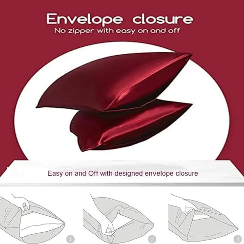 Image of Satin Pillow Covers Pack of 2 Set (28 x 18 Inch) (Maroon)
