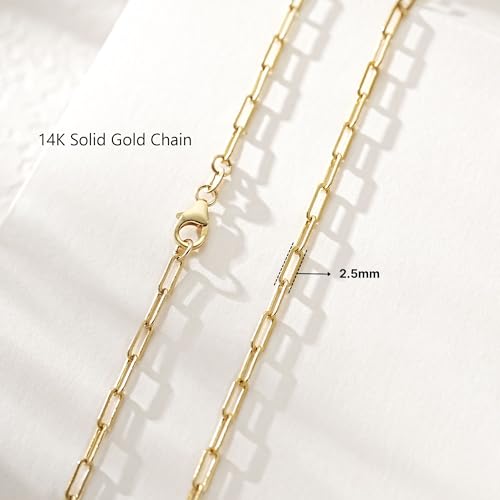 14K Gold Paperclip Necklace, Real Gold Rectangular Link Chain 2.5mm, 16-24 Inches for Women Men, Hypoallergenic, Non-Tarnish, Dainty Layering Minimalist Jewelry2