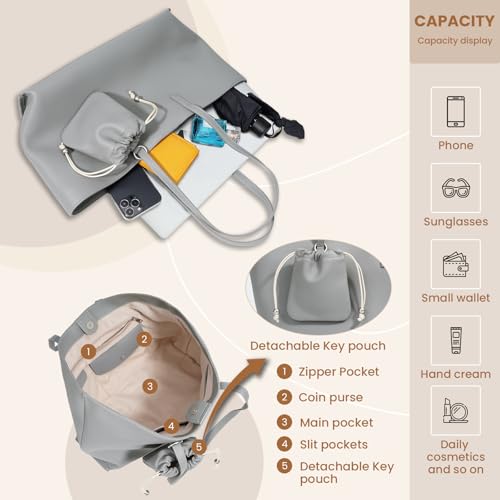 Rosvovo Genuine Leather Tote Bag for Women, Soft Purses Handbags Shoulder Fashion Top Handle Bag Large Capacity Granite Grey by Rosvovo - Image 4