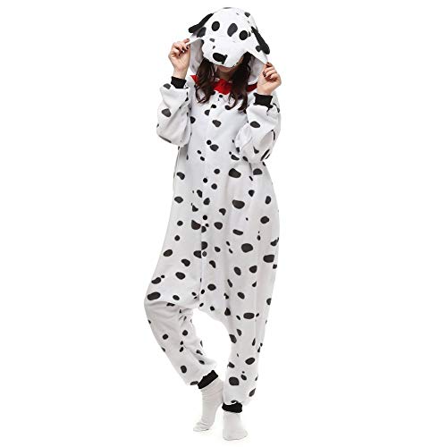 RULTA Animal Dalmatian Onesie for Women Men Adult Costume Cosplay One Piece Pajamas Halloween Xmas Gifts (US Alpha Medium White dog)