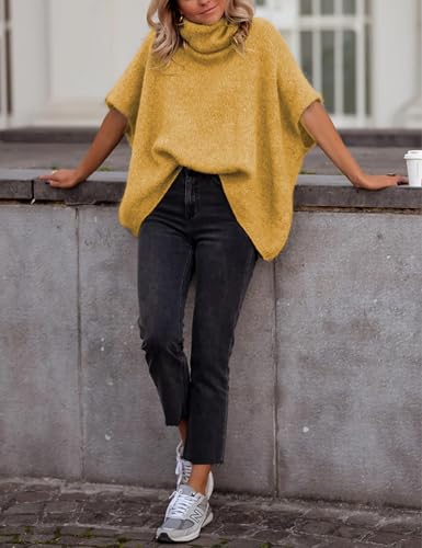 Image of Ynhonra Womens Turtleneck Sweater Oversized Chunky Batwing Sleeve Short Tops | Dolman Pullover