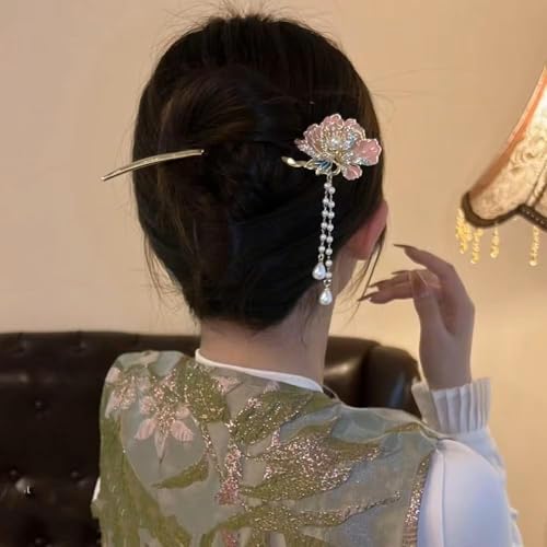 Image of Chinese Flower Hair Sticks, Vintage Metal Tassel Hair Pins, Traditional Hair Chopsticks for Women, 1 Piece