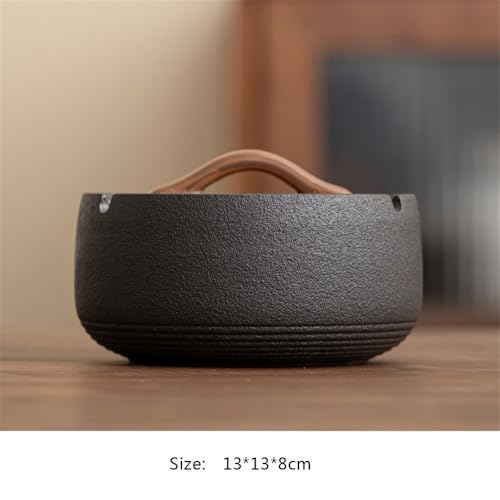 Cendrier en céramique noir de table avec couvercle pour bureau - 3