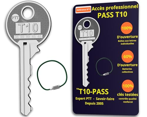 T10-PASS - Llave de pase PTT T10, alta precisión, para buzón e intercomunicador con llave, acero plateado