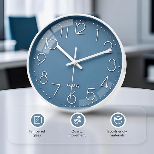 10inch Blue Silent Wall Clock Modern Quartz Battery Operated Kitchen Decor by WISKALON - Used condition - Image 6