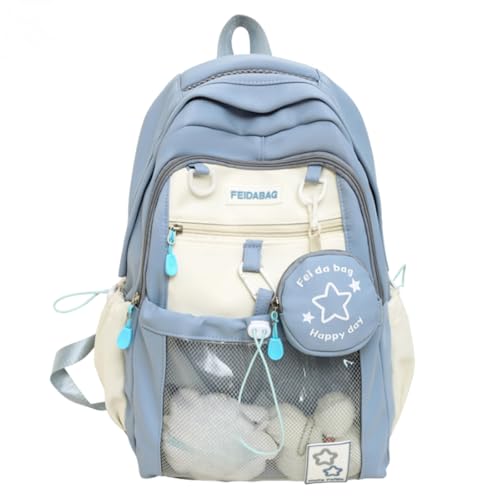 ZQW Ita Bag for Women Kawaii Backpack with Clear Pouch Panel Cute Aesthetic Design Lightweight Daily Commute Shoulder Bag (Backpack-Bule)