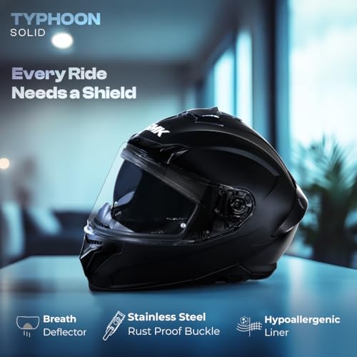 Image of SMK Typhoon Solid ISI, DOT and ECE 06 Certified Full Face Helmet with Pinlock and Dual Visor (GL200 - XL)