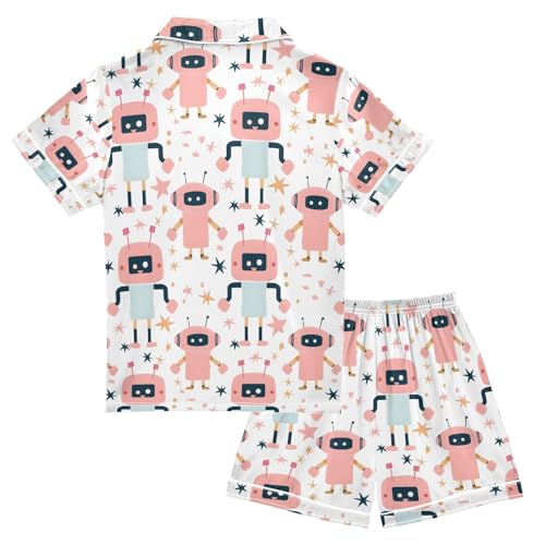 ALAZA Robot Star Pajamas Satin Pajama Set Short Sleeve Button Down Sleepwear2