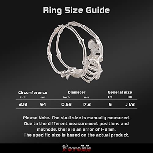 Skull Ring 925 Sterling Silver Handcrafted Gothic Rock Punk Diablo Vintage Cocktail Party Biker Retro [Skeleton 60028] - Light Silver2