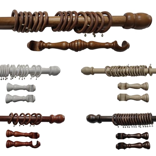 Tringle à Rideaux en Bois avec Anneaux Complète d'Accessoires, Diamètre 35 mm, Mouvement Manuel, Tringle à Rideau Blanc et Autres Couleurs avec Supports et...