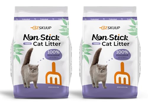 Robotail Premium Cat Litter, Non-Stick Strong Clumping Cat Litter, 100% Natural Cassava Kitty Litter, Multi-Cat/Unscented Dust-Free/Odor Control/Ultra Absorbent/Less Scattering - 18 lbs - 2 Pack
