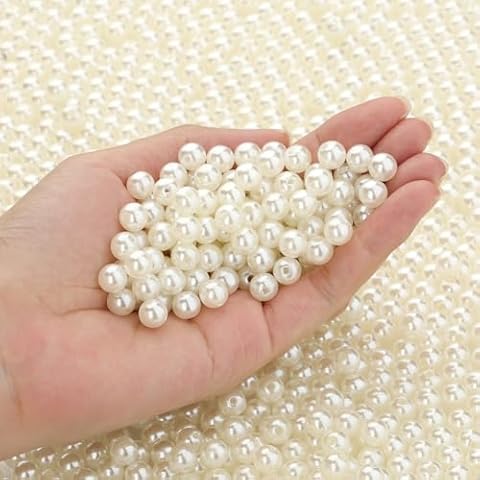 DUQGUHO Pearl Beads for Jewelry Making Pearls for Crafting Plastic Beads White Beads for Bracelets 500PCS 8mm Fake Pearls with Holes for Crafts Bulk Beads for Jewelry Making White Hair Beads for Women Cover