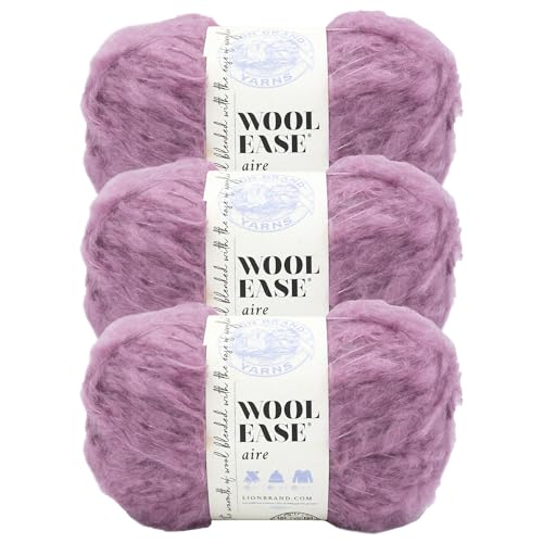Image of Lion Brand Yarn, Wool-Ease Aire Crochet Yarn, Lilac, Purple, 3 Pack | Airy Super Bulky Acrrylic Blend Knit & Crochet Fiber for Textured Sweaters, Warm Mittens, Chunky Blankets