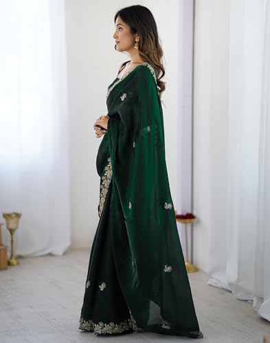 Image of SIRIL Women's Tissue Silk Sequence Embroidery Saree with Unstitched Blouse Piece