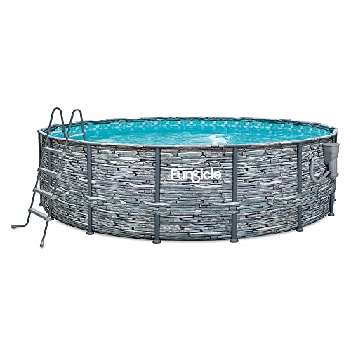 Funsicle 16' x 48" Oasis Designer Round Frame Above Ground Swimming Pool Set with SkimmerPlus Filter Pump and Cover, Stone Slate Pattern Funsicle 16' x 48" Oasis Designer Round Frame Above Ground Swimming Pool Set with SkimmerPlus Filter Pump and Cover, Stone Slate Pattern