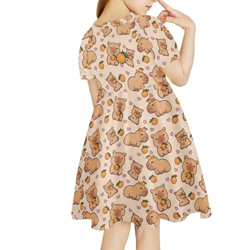 Renewold Girls Dresses Kids Dress Casual Short Sleeve Skater Dress Size 3-14 Years Child3