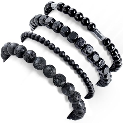Set de 4 pulseras negras para hombre miniatura 1
