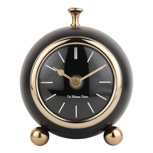 Image of Decor de Maison Brings Handcrafted Sphere Timekeeper Table Clock for Living Room, Bedroom, Study Table | Classic Non-Ticking Tabletop Battery Operated Analog Desk Clock in Black (12x12x14cm)