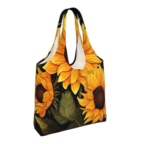 (Sunflower Black Background) Large Tote Shoulder Bag Fashion Canvas Handbag Reusable Shopping Bag Travel Bag For Women2