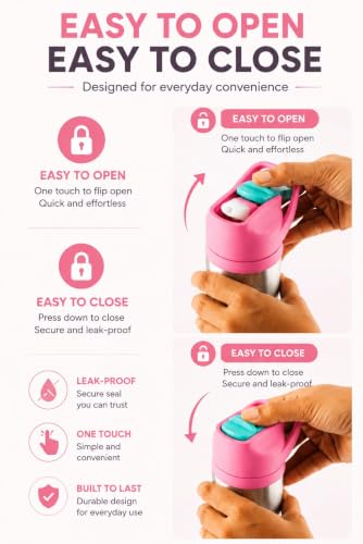 Image of Stainless Steel 600ML Sipper Water Bottle for Kids & Adults | Leakproof BPA-Free Bottle with Flip Lid & Carry Handle | Trendy fashion Print Design (Pack of 1, Pink)