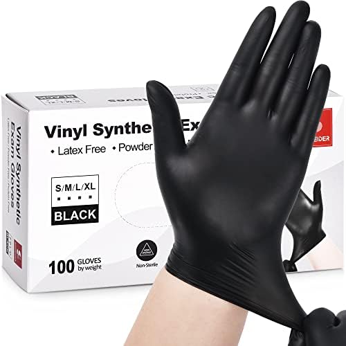 Schneider Black Vinyl Exam Gloves, 4mil, Disposable Gloves Latex-Free, Plastic Gloves for Medical, Cooking, Cleaning, and Food Prep, Surgical Gloves, Powder-Free, Non-Sterile, 100-ct Box (XL)