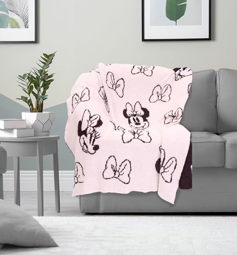 Image of Jay Franco Disney Minnie Mouse Feather Knit Fluffy Throw Blanket for Girls - Light Pink Bows Fuzzy Blanket Measures 50 x 60 inch | Super Soft Lightweight Bedding