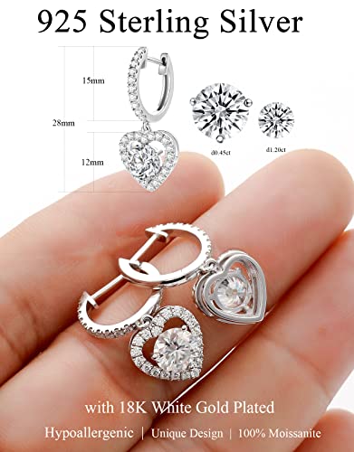 Heart Moissanite Huggie Hoop Earrings D color VVS1 3.5 CT Round Cut 18K White Gold Plated 925 Sterling Silver Half Etrnity Earrings Valentine's Day Jewelry Gifts2