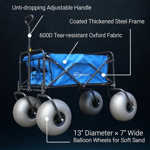 Beach Cart with 13" Balloon Wheels, Collapsible Wagon with Big Wheels for Sand, Adjustable Chair Racks Holds Up to 4 Folding Chairs, Pump Included