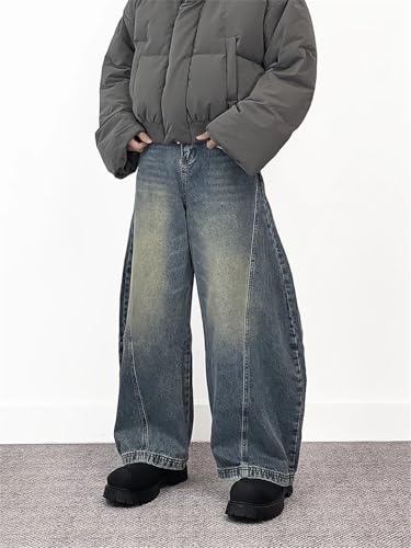 Men Wide Leg Jeans Washed Retro High Street Denim Baggy Jeans2