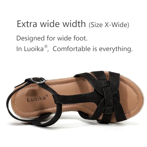 Image of Luoika Women's Wide Width Wedge Sandals, Platform Ankle Strap Open Toe Espadrille Wedge Pump Heel Women's Sandals Concise Casual Summer Shoes.