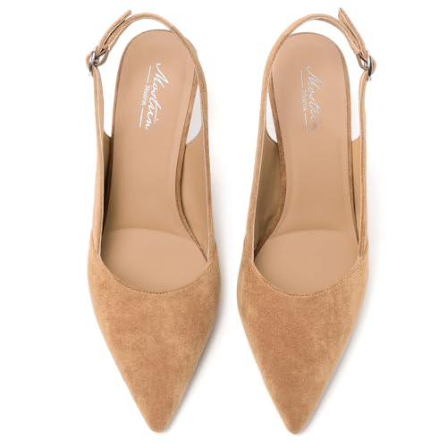 Image of Mostrin Kitten Heels for Women Slingback Pointed Closed Toe Heels Women's Pumps Shoes for Wedding, Party, Commuting