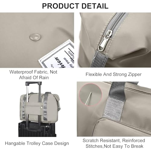 Image of Large Capacity Folding Travel Tote Bag, Oxford Fabric Waterproof Lightweight Foldable Travel Duffel Bag, Portable Expandable Travel Bag, Dry and Wet Separation Carry On Bag for Airplanes (Grey)
