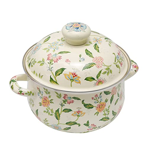 VIKKSAER 2.8 Qt Vintage Enamel Simmer Pot, Green Floral