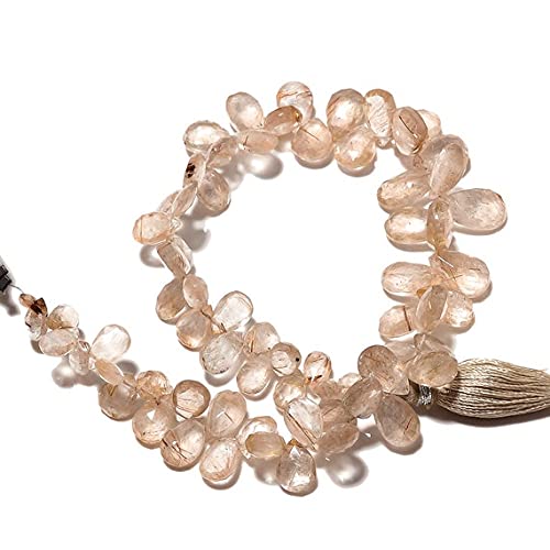 Perle de quartz rutilé doré forme poire pour enfilage et bijoux