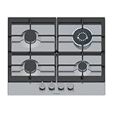 Siemens EC6A5HI90 iQ500 Gaskochfeld, 60 cm, stepFlame Technologie, Abnehmbare Metallknebel, Durchgehende Gusseisen-Topfträger, Dual-Wok-Brenner 3,5 kW, Gas-Sicherheitsverschluss, Edelstahl