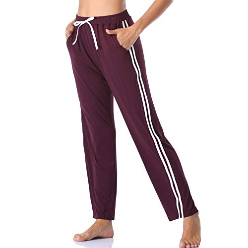 ASIMOON Womens Yoga Pants Loose Stretch Workout Running Sports Pants Comfy Non See-Through Lounge Pants with Pockets for Women Burgundy