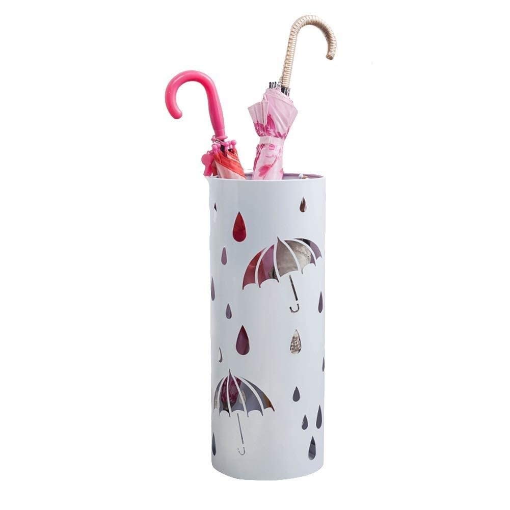 Gardeneea Umbrella Stand, Umbrella Stands Umbrella Stand Iron Metal Household, Hotel Lobby Umbrella Storage Bucket with 3 Hooks (White)
