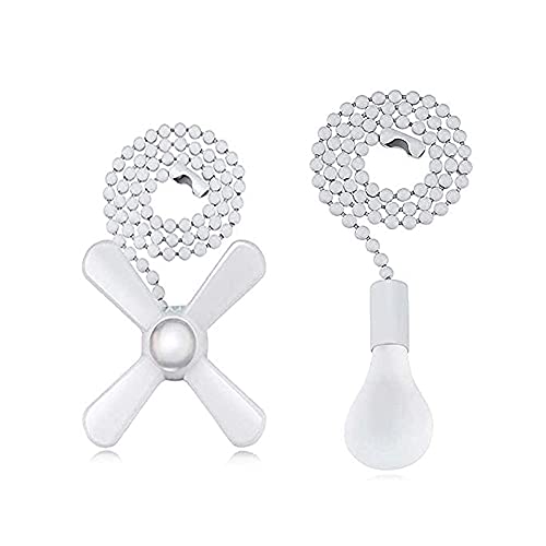 JIEQIJIAJU Ceiling Fan Pull Chains, 2pcs 3mm Diameter Beaded Ball Fan Pull Chain, 13.6 Inches Fan Pulls Set with Connector for Ceiling Fan Light and Lamps(White)