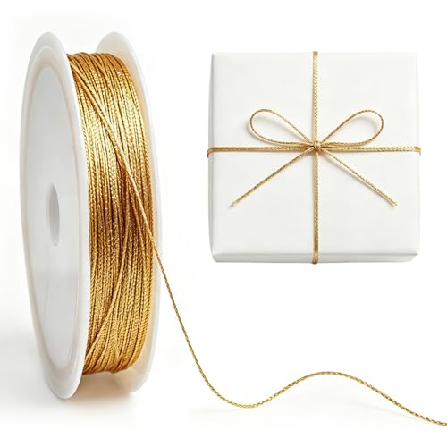 Gold Metallic Bakers String - 98 ft Decorative Gold Wrapping String Thin Ribbon Golden Thread String Glitter-Gold Cord for DIY Crafting Gift Wrapping Christmas Decorations Wedding Tags Ornaments