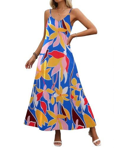 Image of Zeagoo Womens Summer Maxi Dress Spaghetti Strap Casual Printed Dress Boho Floral Beach Sundress,