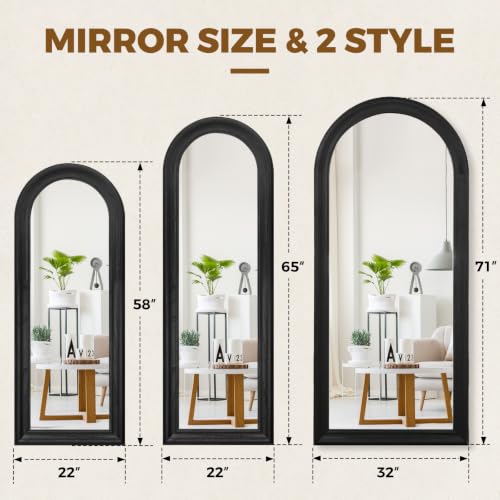 Image of 58x22 Solid Wood Arched Full Length Mirror, Elegant Black Finish