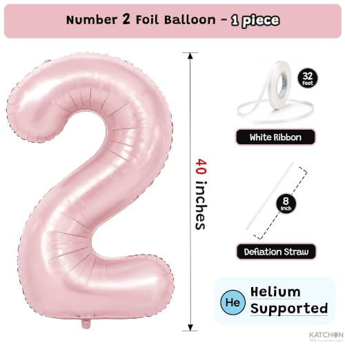 Image of KatchOn Pastel Pink 2 Balloon Number - 40 Inch | 2nd Birthday Decorations