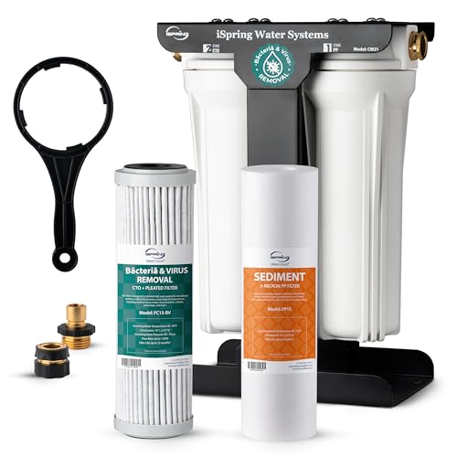 Image of iSpring CW21-BV 2-Stage RV Water Filtration System for Campers, SGS-Tested Bacteria and Viruses Removal, BPA-Free, High Capacity, 3 /4'' Lead-Free Brass Hose Quick Connectors, Tankless
