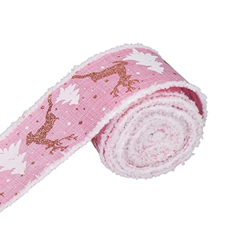 Christmas Ribbon Home Decoration Festival Decoration Webbing Burlap Rolls Ribbons Gift Gift Bags Lace Morning Printing Pink 2 Rolls 5M for Check Ribbon Decorated Thanksgiving - Image 4