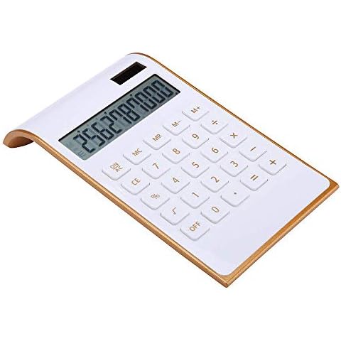 LQNB Calculator, Slim Elegant Design, Office/Home Electronics, Dual Powered Desktop Calculator, Solar Power, 10 Digits, Tilted LCD Display, Inclined Design, White Cover